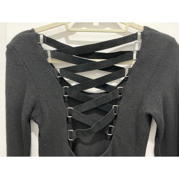 Sky Brand Sweater Small Black Suede Feel Cross Cross Straps On Back NWT - Picture 5 of 8